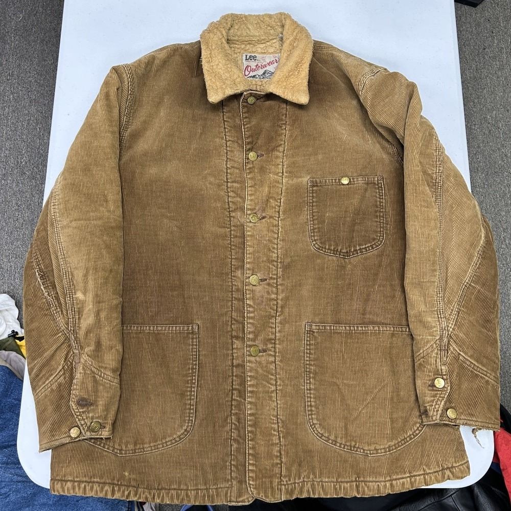 union made Lee Corduroy Barn Coat Mens XL Tan Sherpa Lined Vintage Chore Jacket